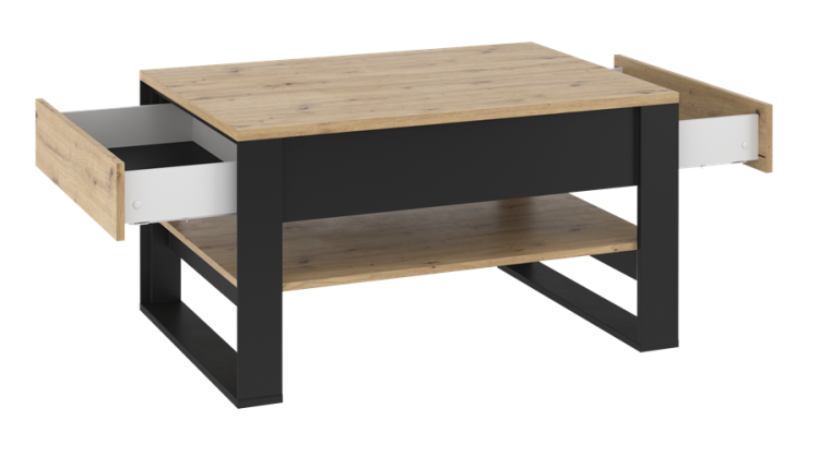 Nowoczesny stolik kawowy dąb artisan z czarną podstawą w stylu loft NINO