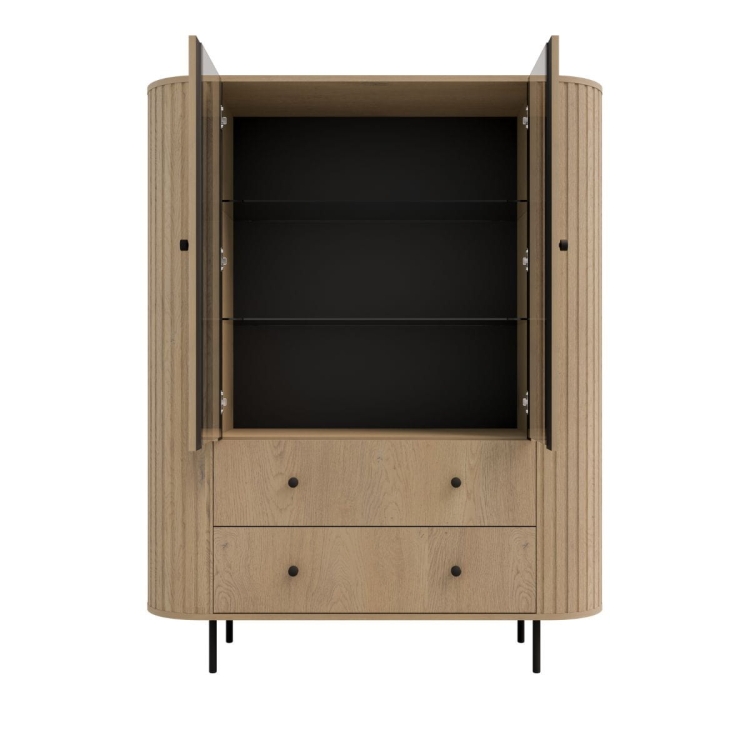 Duża witryna przeszklona z szufladami DĄB CREMONA ZANTO