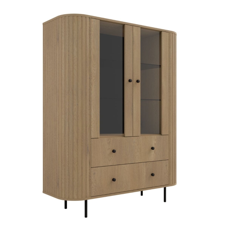 Duża witryna przeszklona z szufladami DĄB CREMONA ZANTO