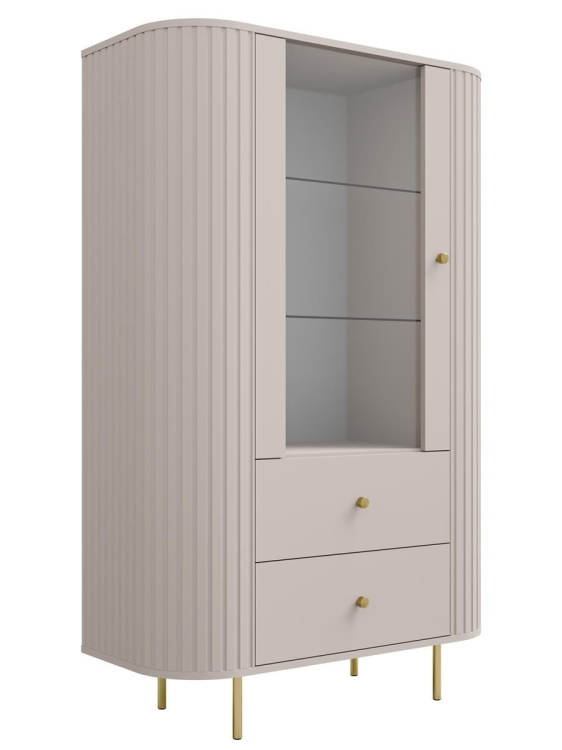 Elegancka beżowa witryna ze złotymi uchwytami ZANTO