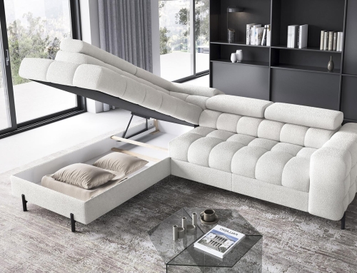 Biały narożnik bubble z funkcją spania regulowane zagłówki FERUCE