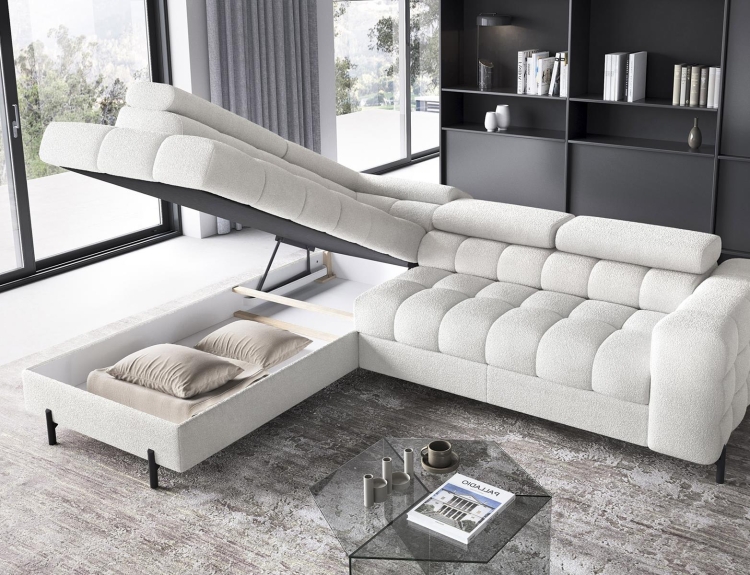 Biały narożnik bubble z funkcją spania regulowane zagłówki FERUCE