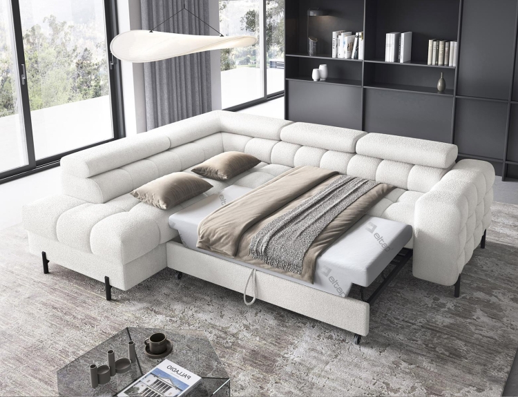 Biały narożnik bubble z funkcją spania regulowane zagłówki FERUCE