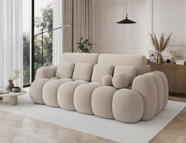 Beżowa sofa boucle z funkcją spania do salonu COTTON