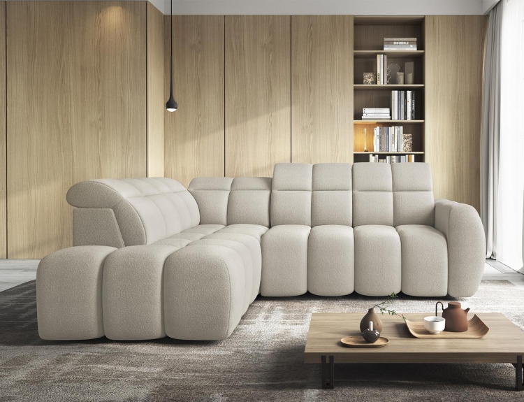 Beżowy narożnik bubble z funkcją spania do salonu FALCONN