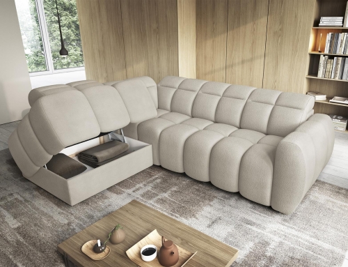 Beżowy narożnik bubble z funkcją spania do salonu FALCONN