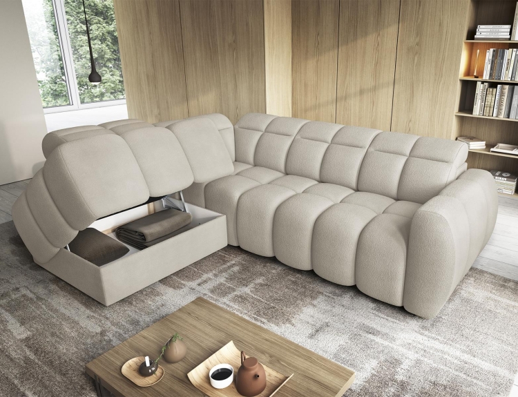 Beżowy narożnik bubble z funkcją spania do salonu FALCONN