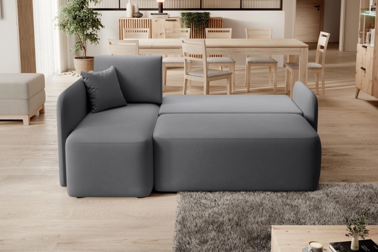 Designerski szary narożnik w miękkiej tkaninie welur HADSON