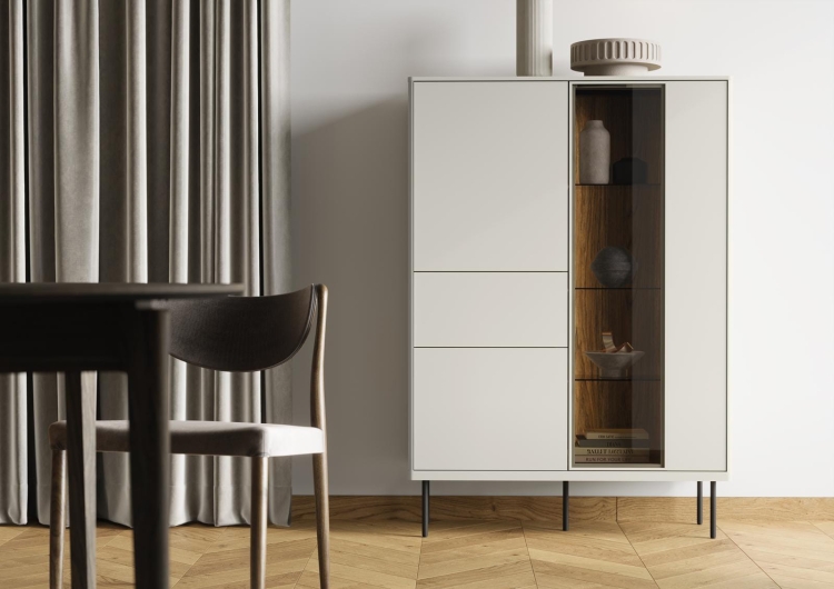 Kaszmirowa witryna z szufladą przeszklona z oświetleniem LED AMIRI