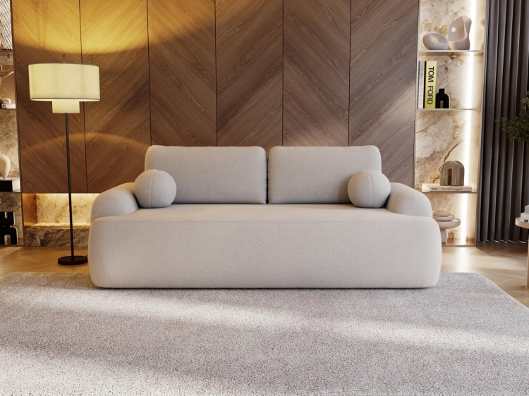 Szara sofa rozkładana do salonu boucle OLIO 260 cm