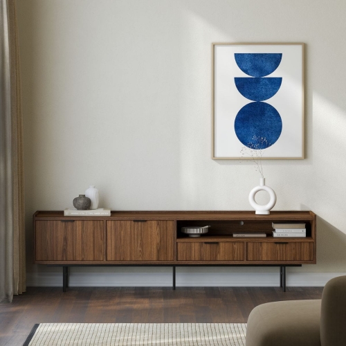 Szafka RTV drewniana w kolorze orzech w stylu japandi ORI