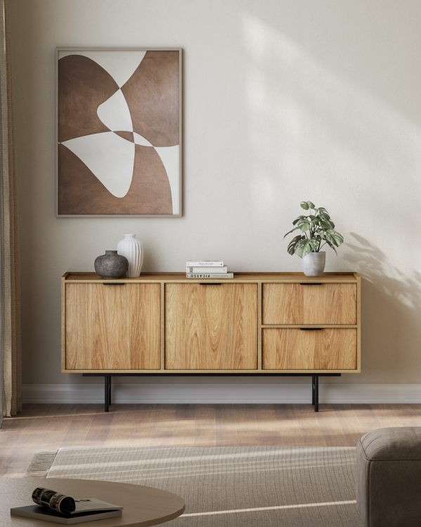 Designerska komoda w stylu japandi DĄB HIKORA ORI