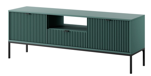 Ryflowana elegancka szafka pod telewizor zielona FLORS