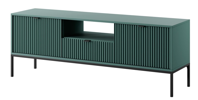Ryflowana elegancka szafka pod telewizor zielona FLORS