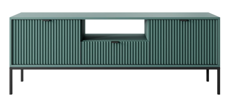 Ryflowana elegancka szafka pod telewizor zielona FLORS