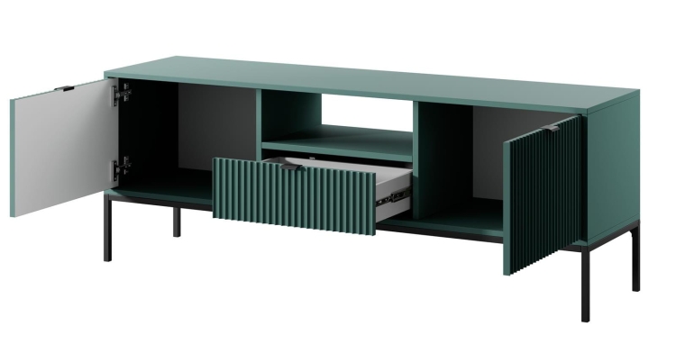 Ryflowana elegancka szafka pod telewizor zielona FLORS
