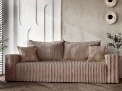 Przytulna sofa beżowy sztruks 232 cm z funkcją spania TILO