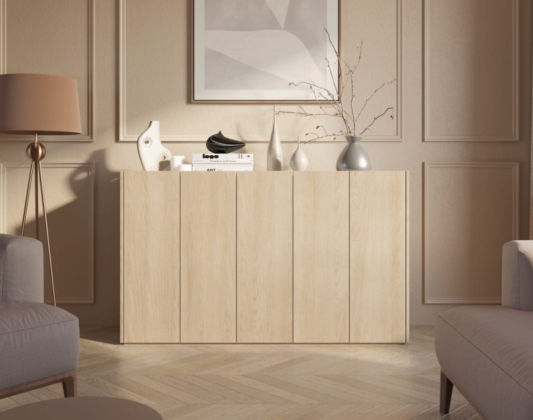 Pojemna komoda w kolorze dąb scandi 156 cm do salonu PARIS