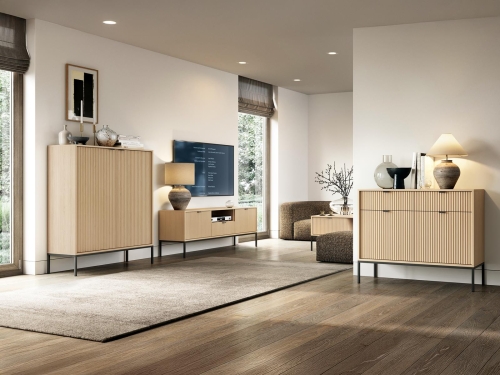 Stolik z szufladą modny do wnętrz w stylu japandi FLORS DĄB