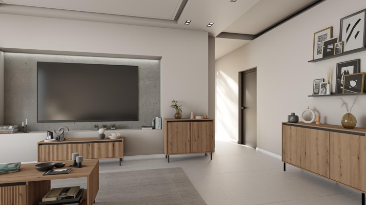 Ryflowana komoda japandi z 3 szufladami CIAO