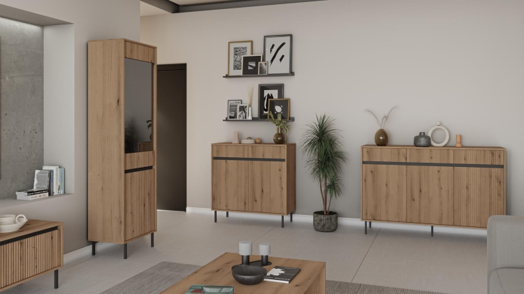 Ryflowana komoda japandi z 3 szufladami CIAO