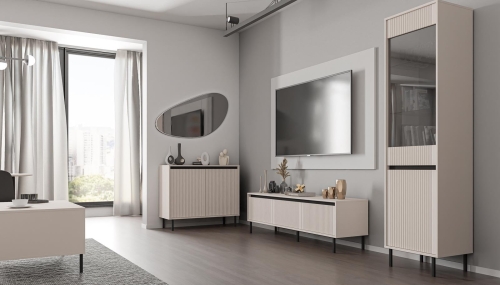 Beżowy stolik kawowy do salonu japandi ryflowany CIAO