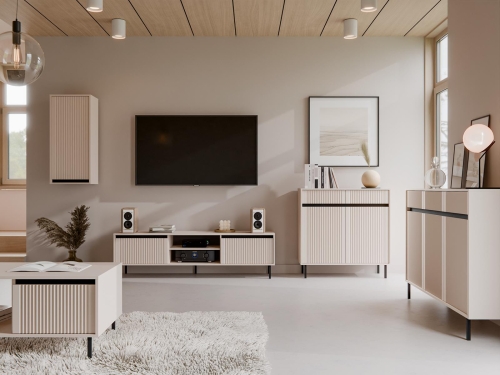 Minimalistyczna szafka RTV ryflowana z otwartą półką CIAO