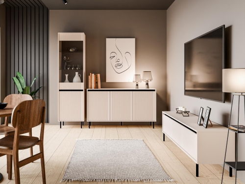 Designerska komoda minimalistyczna ryflowana CIAO BEŻ