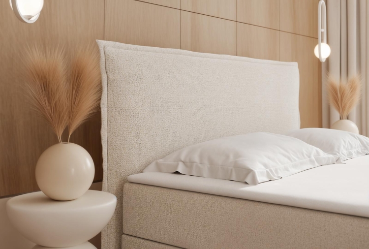 Łóżko kontynentalne w jasnym odcieniu beżu ELI