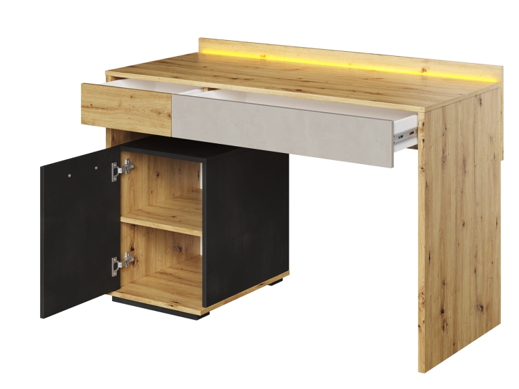 Biurko z oświetleniem LED w odcieniu dąb artisan POPI