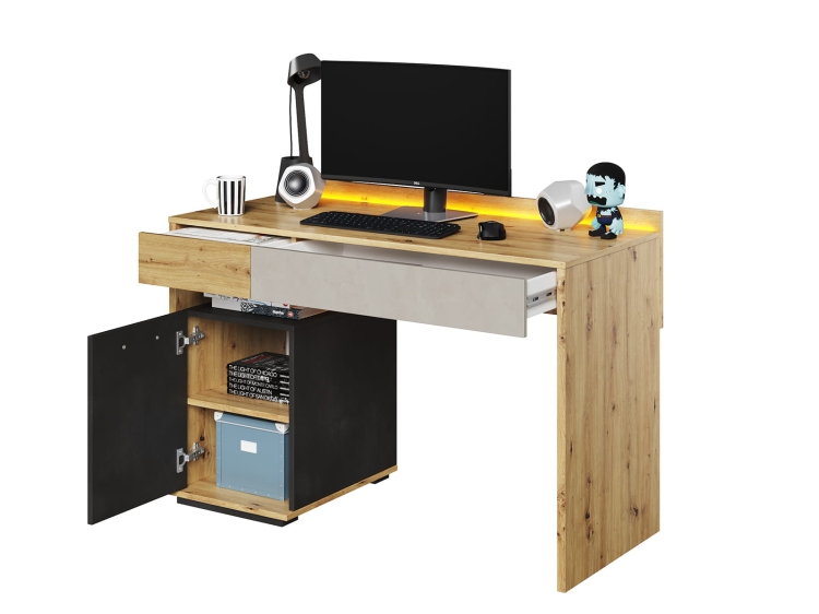 Biurko z oświetleniem LED w odcieniu dąb artisan POPI