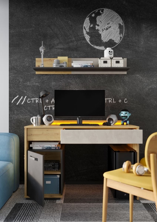 Biurko z oświetleniem LED w odcieniu dąb artisan POPI