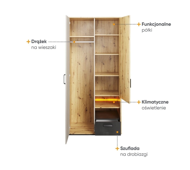 Szafa uchylna z LED do pokoju nastolatka POPI