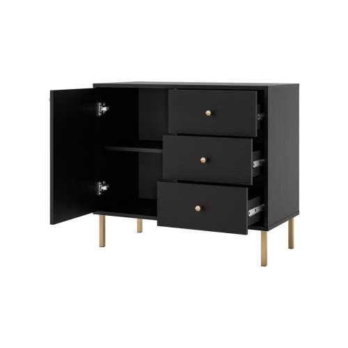 Czarna elegancka mała komoda złote uchwyty NOBIS