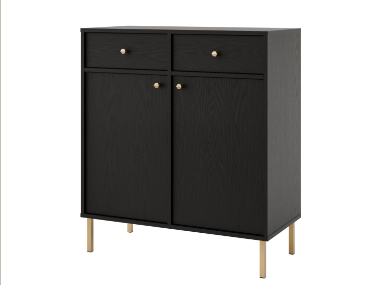 Czarna komoda stojąca na złotych nogach NOBIS