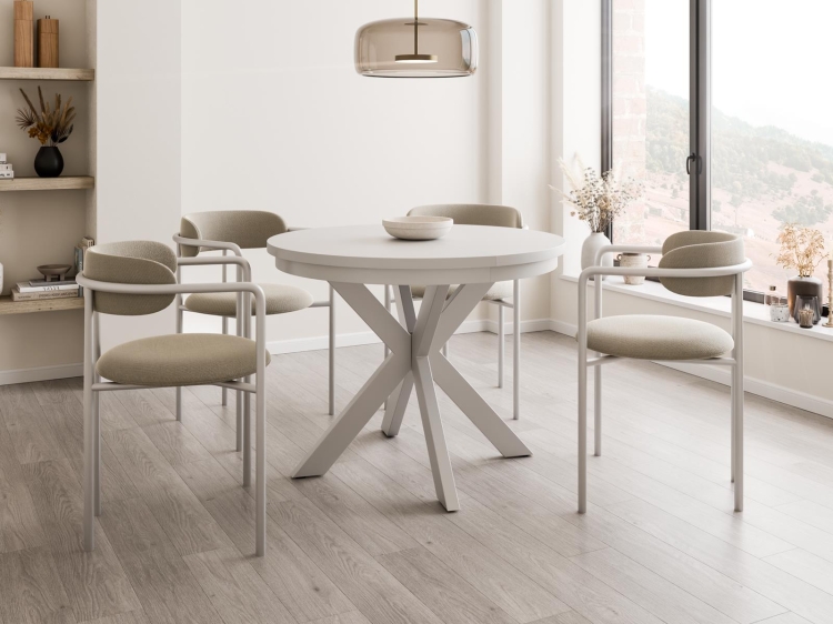 Biały stół okrągły z funkcją rozkładania 100-180 cm BELLAMO