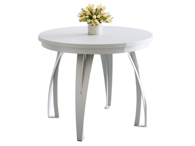 STOL okrągły biały do jadalni na metalowej podstawie LUGOS