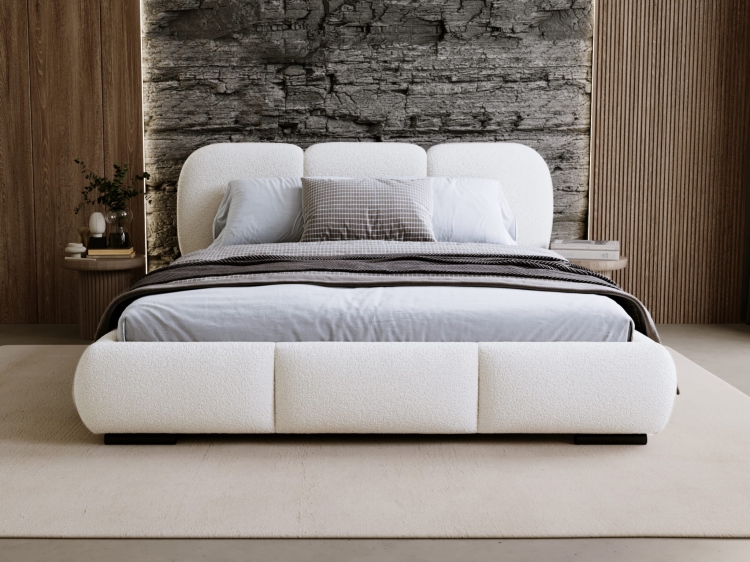Designerskie łóżko tapicerowane w białym kolorze COSE