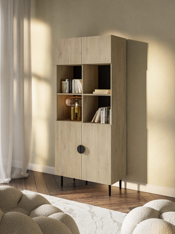 Nowoczesna witryna japandi w odcieniu dąb cremona OSI