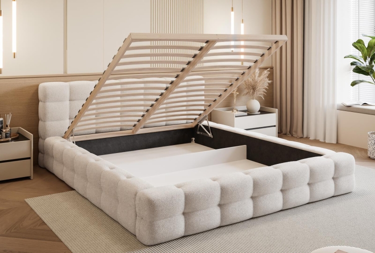 Szare stylowe łóżko tapicerowane typu chmurka ARI