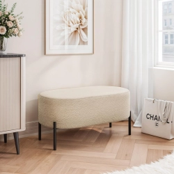 Tapicerowana pufa w miękkiej tkaninie boucle beż BELI