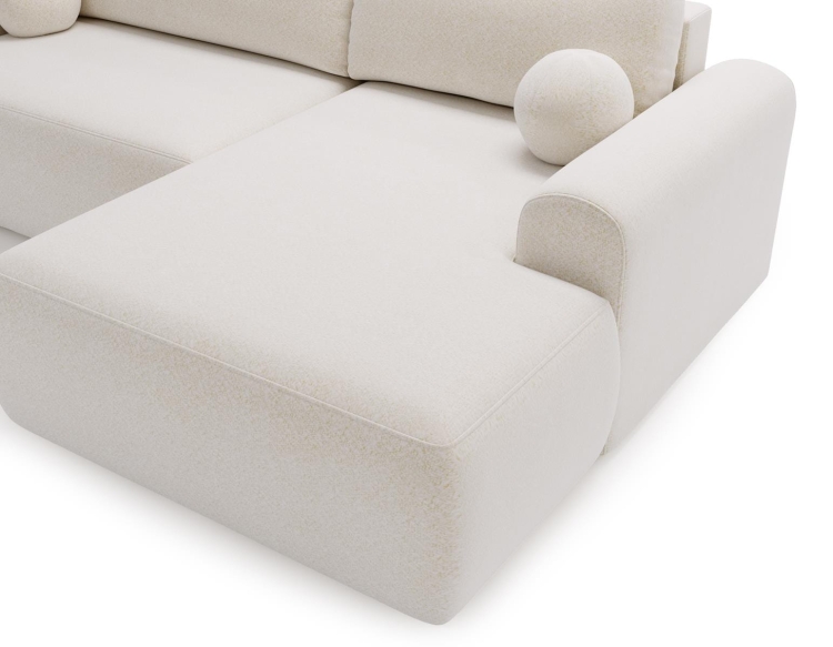 Elegancki biały narożnik boucle z funkcją spania AURA