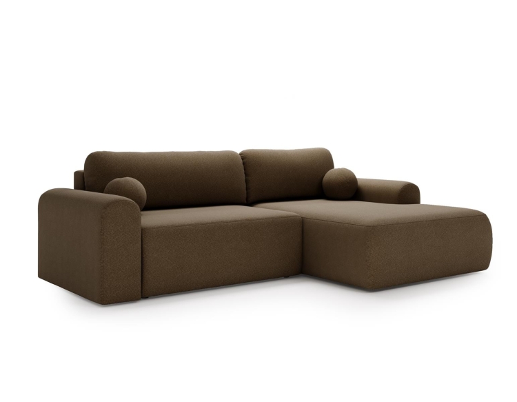 Designerski narożnik w brązowej tkaninie baranek AURA