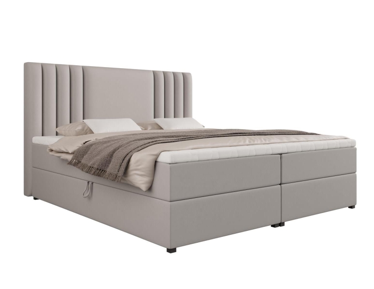 Szare łóżko kontynentalne w tkaninie welurowej LIVA