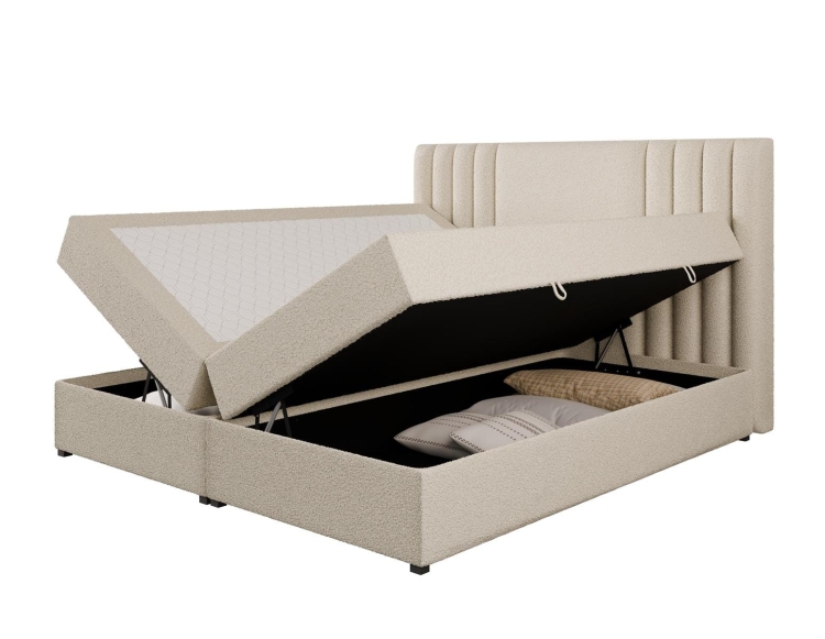 Szare łóżko kontynentalne w tkaninie welurowej LIVA