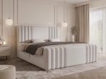 Wygodne białe łóżko kontynentalne w tkaninie baranek LIVA 
