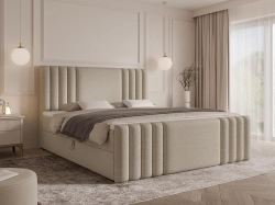 Eleganckie wygodne łóżko do sypialni boucle BEŻ LIVA 