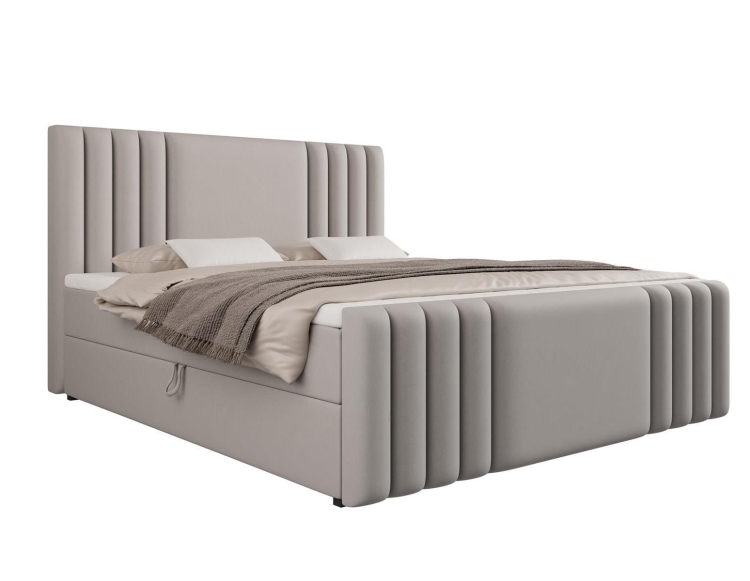 Wygodne łóżko kontynentalne w szarej welurowej tkaninie LIVA