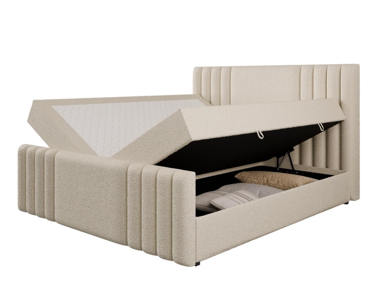 Wygodne łóżko kontynentalne w szarej welurowej tkaninie LIVA