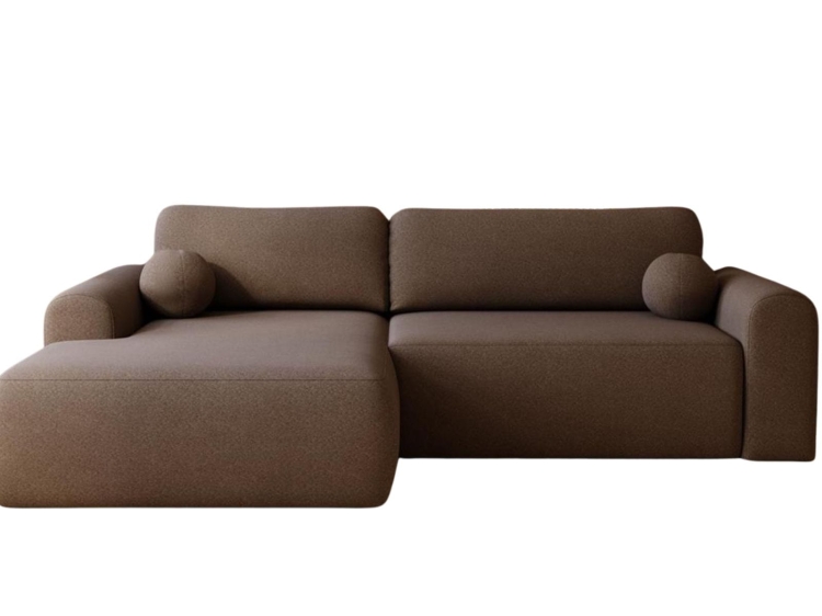 Designerski narożnik w brązowej tkaninie baranek AURA